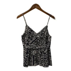 Express Tank Top 100% Silk Tropical Print Black White Vintage Medium